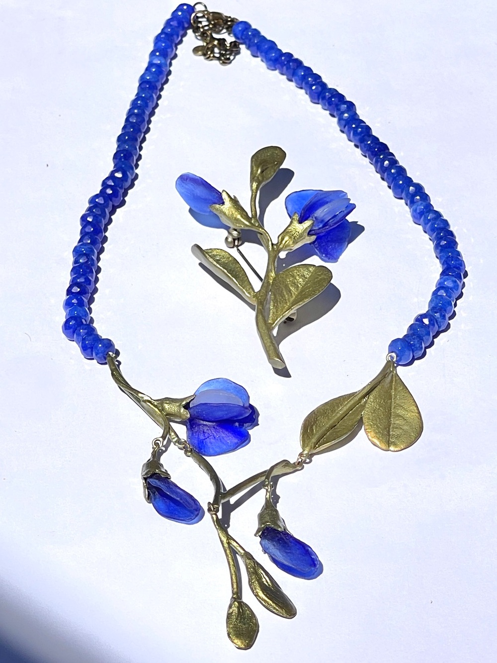 Michael Michaud False Indigo Necklace Handmade Cast Bronze Jade Glass